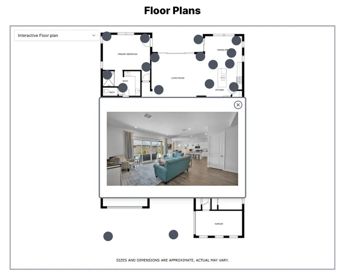 Interactive floor plan: tap a room to see its photo